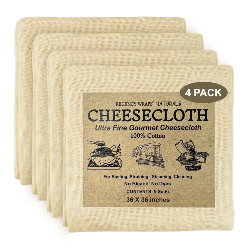 Regency Wraps 100% Cotton Ultra Fine Natural Cheese Cloth, 36 sq.ft 36" X36" 4 pcs, Chef Grade for Basting Turkey, Canning, Straining, Cheesemaking - Image 1